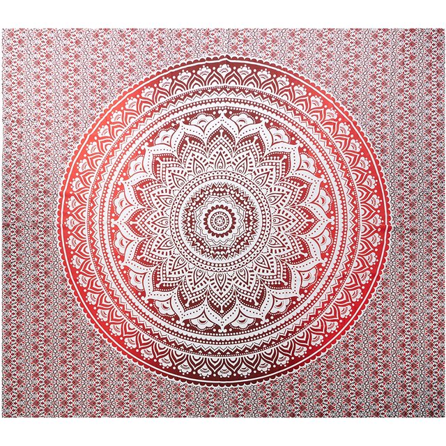 Tapiz de mandala psicodélico indio Ombre rojo, tapiz de decoración boho hippie de la India, colgante de pared de algodón grande multicolor 210 x 150 cms Ormromra LKX-0173-1