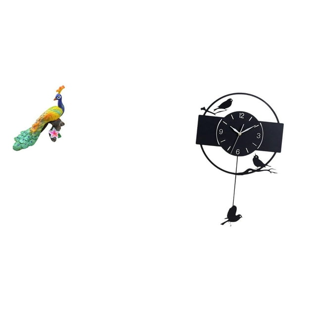 Estatua del pavo real,Estatua de pavo real,adorno de escritorio creativo y divertido,Reloj de pared,Reloj de pared con diseño de pájaro,reloj colgante de acrílico negro,Reloj de pared