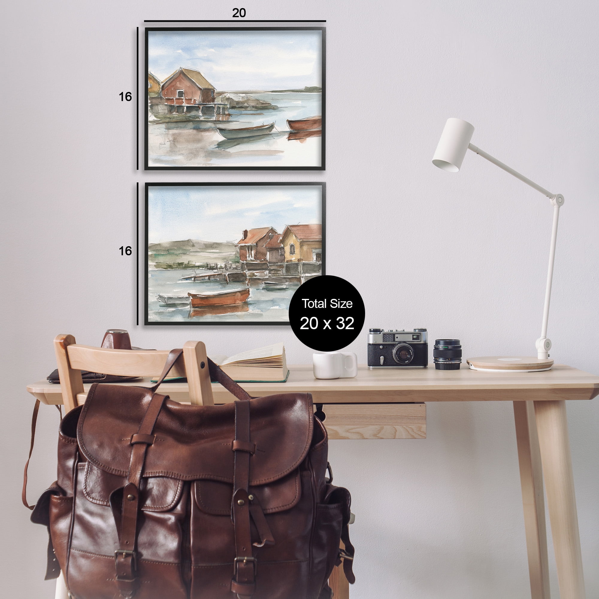 Stupell Industries Coastal Shack Landscape Landscape Painting Black Framed Art Print Wall Art, 20 x 16, Set of 2