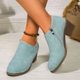 thumbnail image 2 of Ankle Boots for Women Low Top Zip up Retro Leather Chelsea Booties Pointed Toe Stacked Mid Heel Dress Boots Blue Size 7, 2 of 7