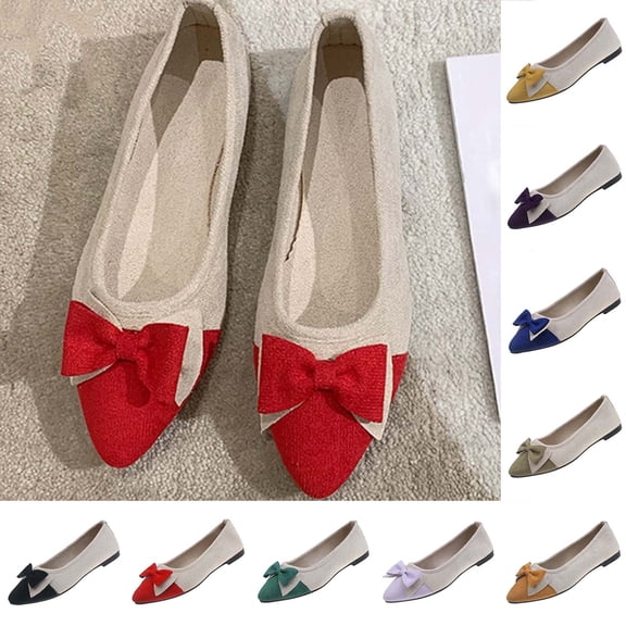 Gealkoca Women Fashion Bowknot Flats Comfortable Pointed Toe Dress Shoes Ballet Flats Shoes for Women Casual Dressy Shoes for Work Office Walking