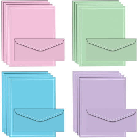 Assorted Solid Color Stationery Paper Set 100 Piece Set (50 Sheets + 50 Matching Envelopes) Letter Size 8.5 x 11 inch 4 Colors/Designs Double Sided Printing Paper