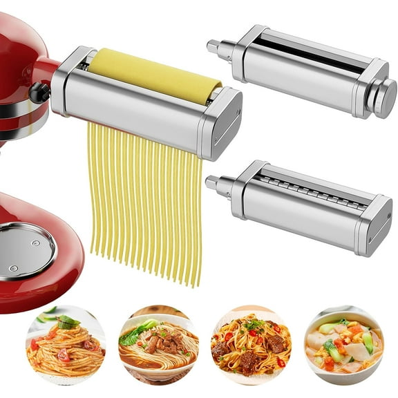 Pasta Attachment for KitchenAid Stand Mixers, Including Pasta Sheet Roller, Spaghetti Cutter and Fettuccine Cutter, 3-Piece Stainless Steel Kitchen Pasta Maker Aid by KERUYUNLA
