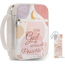 1pc Bible Covers with Handle 12x8.7 inch Boho Large Zippered Carrying Book Case Pink Bible Protective with Pocket and Bookmarks for Women Men Bible Note Books Carrying Accessories Pink