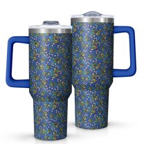Blue Christmas Holly and Candy Cane Pattern Tumbler with Handle and Lid,40oz Double Wall Vacuum Insulated Tumbler,Cups Gift for Women and Men