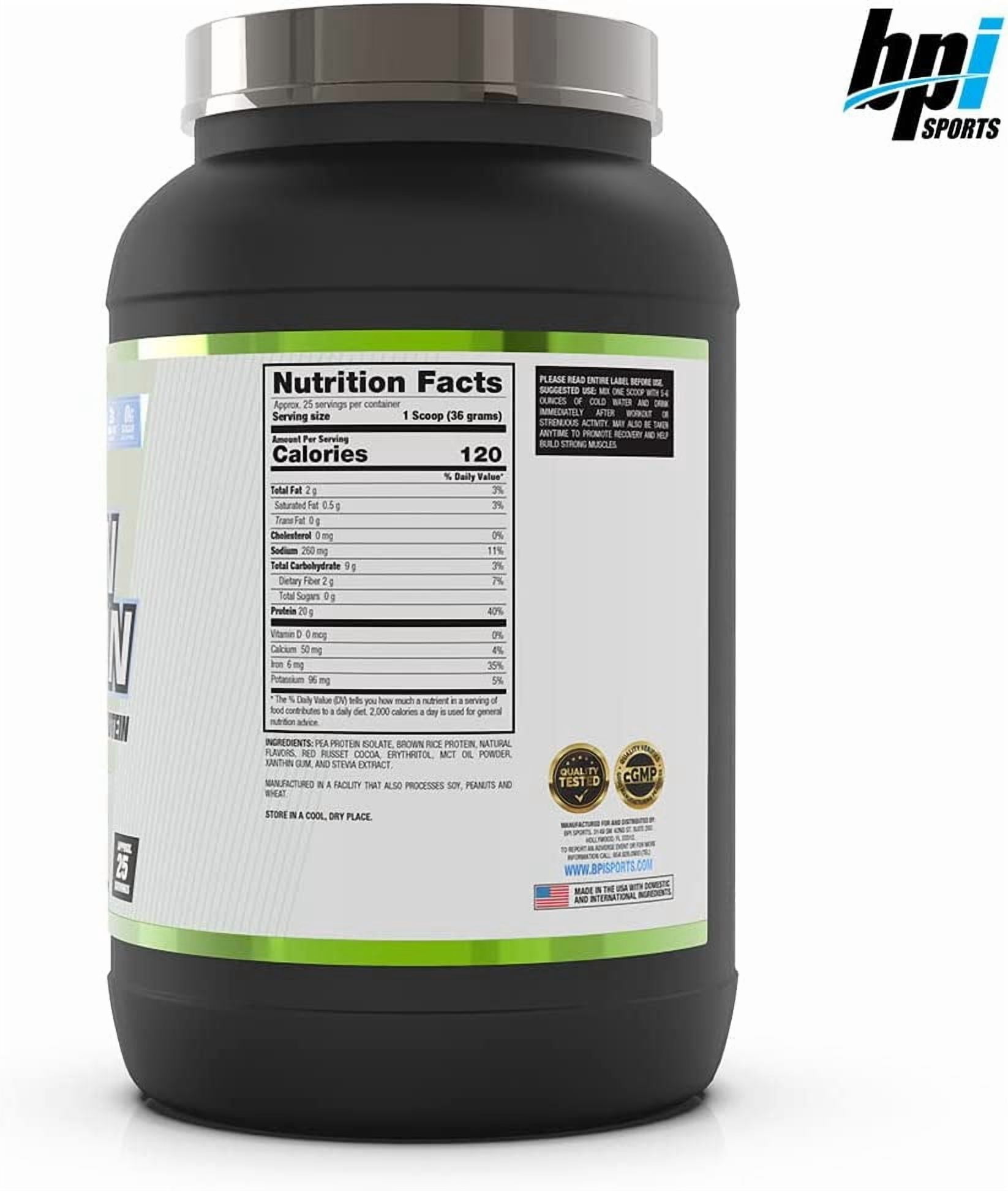 BPI Sports Vegan Protein Powder, Pea and Brown Rice Protein, Chocolate, 20g Protein, 1.9 lbs, 25 Servings
