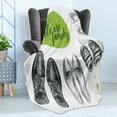 thumbnail image 4 of Family Soft Flannel Fleece Blanket, We Are Family Words on a Green Speech Bubble with Family Shoes Sketch, Cozy Plush for Indoor and Outdoor Use, 50" x 70", Apple Green Black White, by Ambesonne, 4 of 5