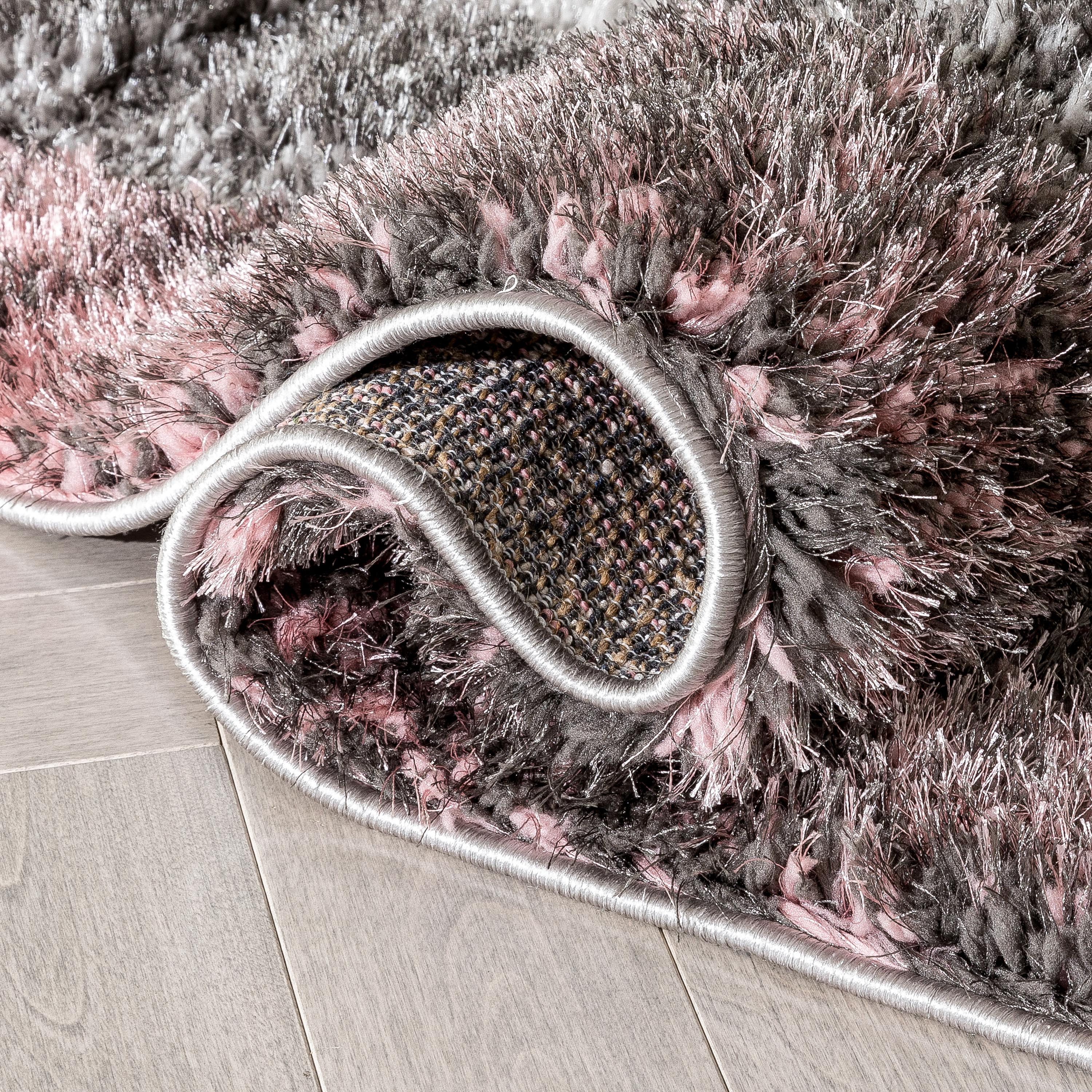 Well Woven Lolly Kenzo Retro Geometric Pattern Pink Grey 5'3" x 7'3" 3D Texture Shag Area Rug