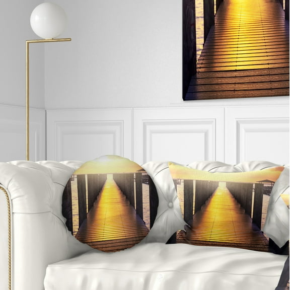 Designart Sea Bridge with Sunset Reflection - Seashore Throw Pillow - 12x20