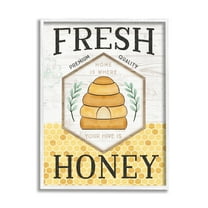 Stupell Industries Fresh Honey Rustic Bee Hive Typography Sign Graphic Art White Framed Art Print Wall Art, Design by Jennifer Pugh