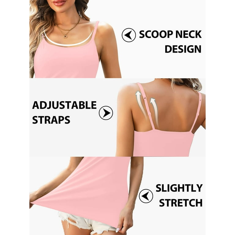 DAKIMOE 3 Packs Tank Top for Women with Build in Shelf Bra Camisoles  Adjustable Spaghetti Straps Cami Soft Stretch Modal  Undershirt(White+White+White), XL 