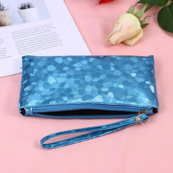 KALLORY 1Set Tiny Wallet for Women Blue Polyester Rectangular ID Card Holder 11x7x0.2in