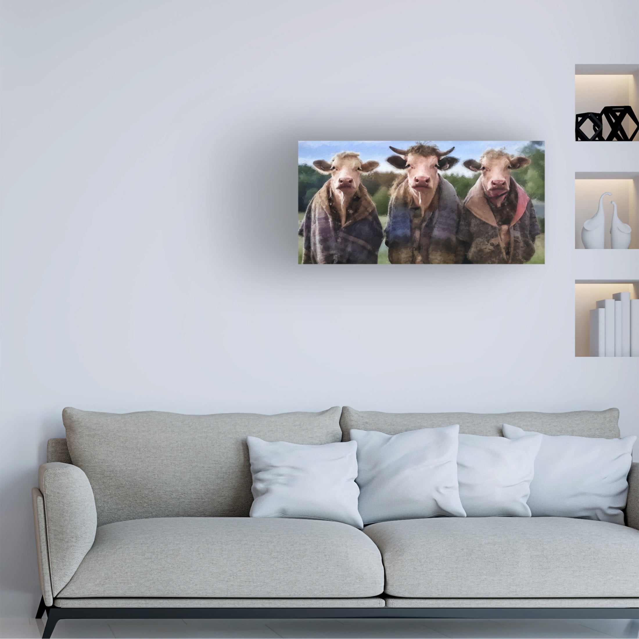 Canvas Wall Art - Sean Parnell 'Cows In The Field' Wall Art for Living Room, Bedroom, or Office Décor by Trademark Fine Art - 24 x 12 Inches