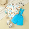 thumbnail image 2 of ZEHJUHAN Infant Baby Boys Easter Set Long Sleeve Carrot Print Romper & Solid Color Suspender Shorts Blue，3-6M, 2 of 7