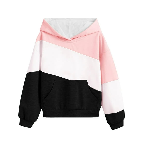 YLSDY Girls Color Block Hoodies Colorblock Sweatshirt Fall Hooded Sweatshirts Hoodies for Teen Girls with Pockets Black 120 (5 Years)