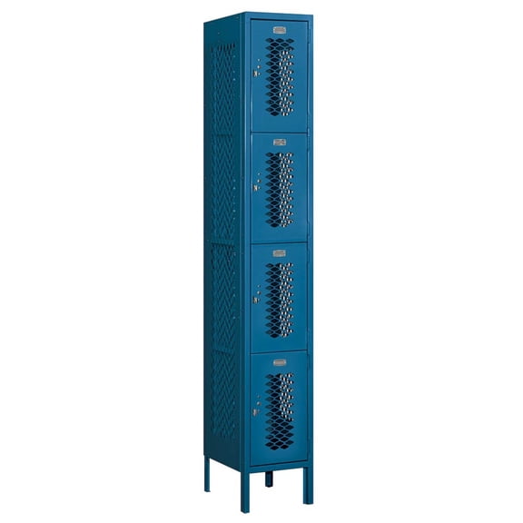 12" Wide Four Tier Vented Metal Locker - 1 Wide - 6 Feet High - 15 Inches Deep - Blue - Unassembled