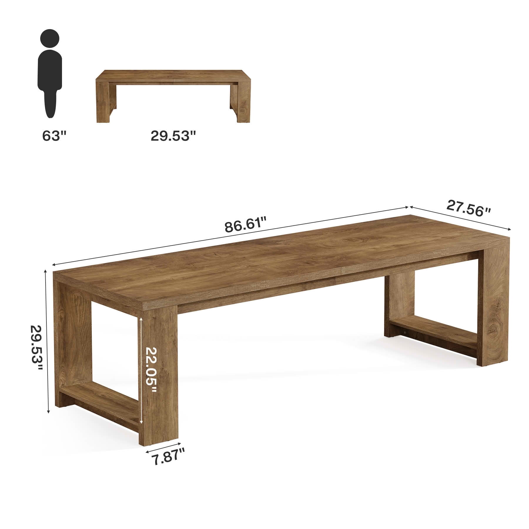 MAYEERTY 86 Inch Farmhouse Long Dining Table, Thick MDF Wood Table Seats 8-10 for Home Conference