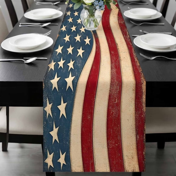 Vintage American Flag Table Runner 36 Inches Long, Blue Red White Star US Flag Kitchen Coffee Dining Table Decoration for Home Party Birthday Wedding Home Decor 13x36 Inches