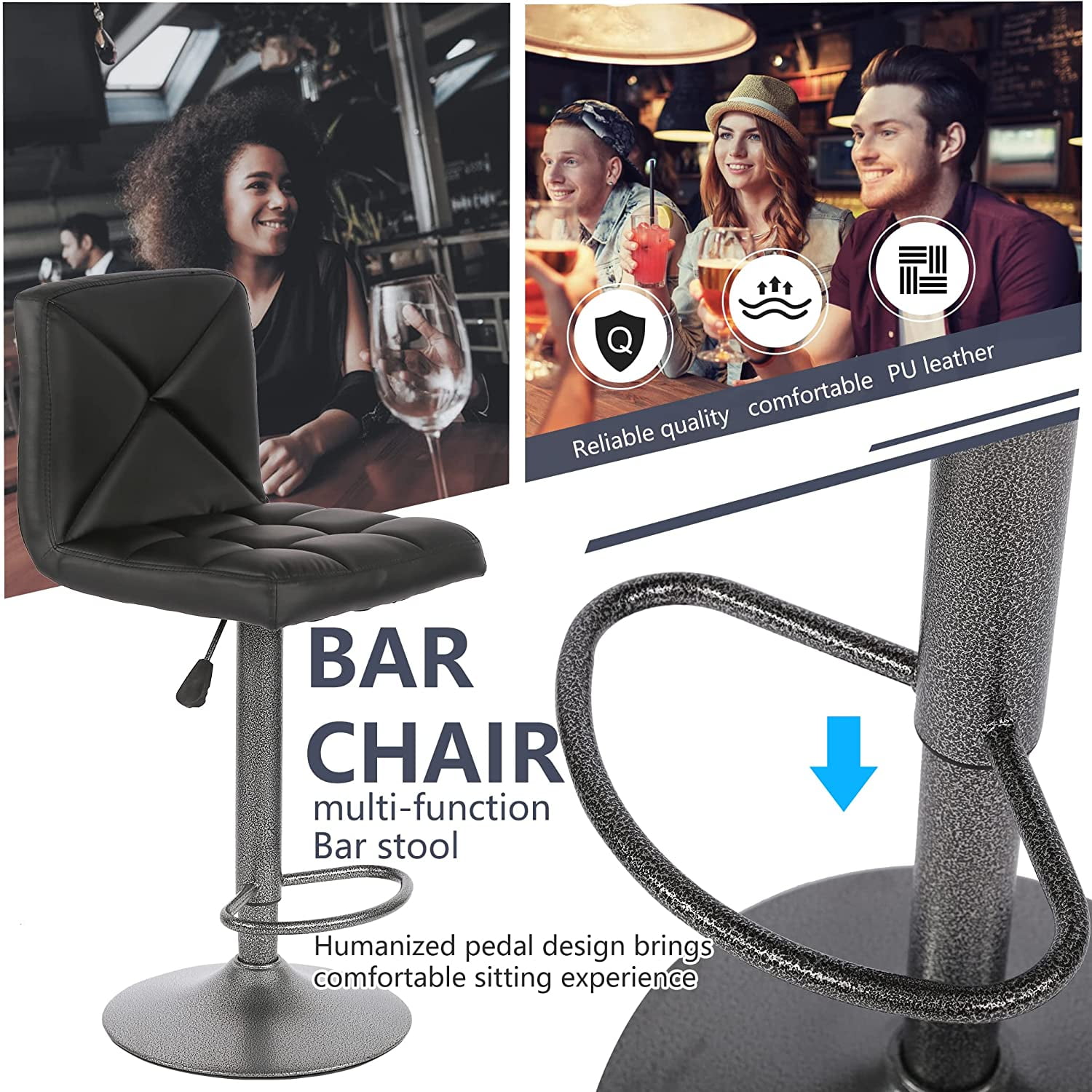 FDW Bar Stools Set of 2 Counter Height Swivel Stool PU Leather Modern Height Adjustable Swivel Barstools Hydraulic Chair Bar Stools,Black