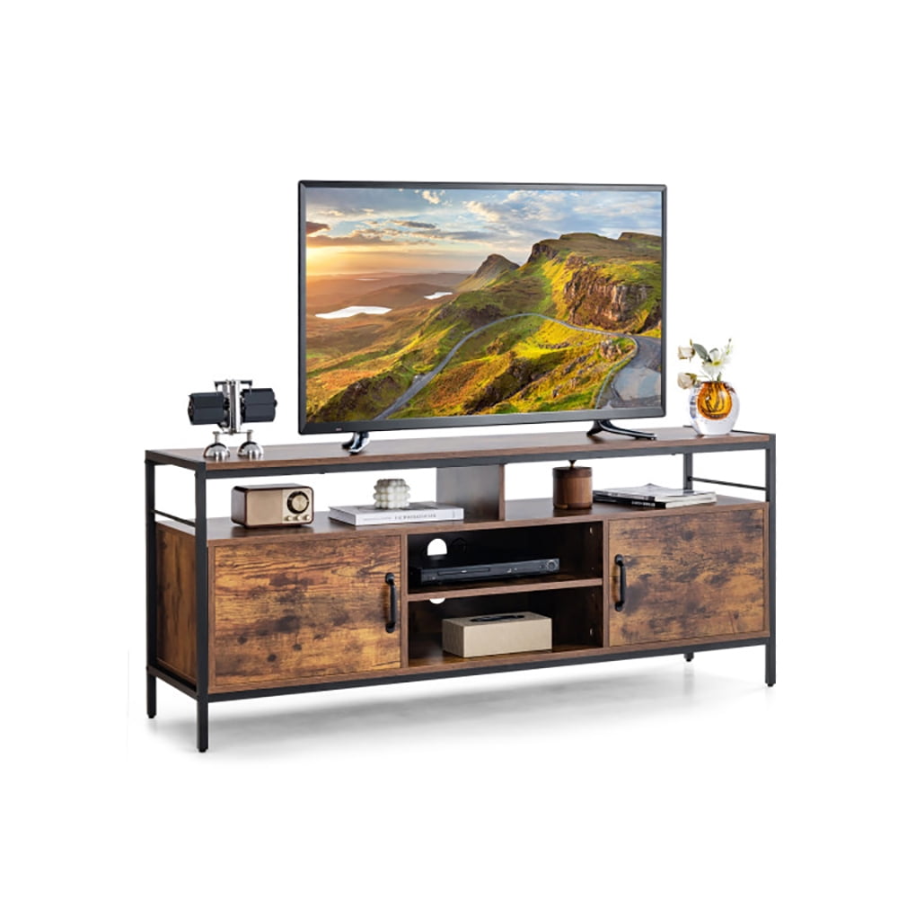 Finihen TV Stand, TV Cabinet, 58 Inch Industrial TV Stand with Cabinets and Adjustable Shelf for TVs up to 65 Inch, for Living Room, Brown
