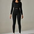 thumbnail image 2 of Annhoo Womens Yoga Outfits 2 Piece Seamless Gym Sets Long Sleeve Round Neck Crop Tops with Leggings Jogger Sets, 2 of 6