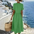 thumbnail image 4 of Women's Summer V Neck Midi Dress with Pockets, Casual Ruffle Short Sleeve Cotton Linen Texture Dress, Large Button Decor Sundress, 4 of 4