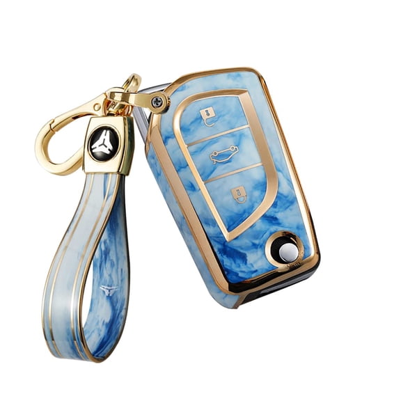 Soft TPU Car Key Fob Cover with Marble Pattern - Full Protection Key Skin Compatible with Toyota Models (Camry, RAV4, C-HR, Yaris, Avalon, Corolla iM, Highlander, Sequoia, Sienna, Tacoma)