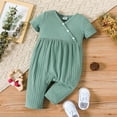 thumbnail image 2 of PatPat Baby Girl All Over Rabbit Print/Solid Ribbed V Neck Short-sleeve Jumpsuit, 2 of 7