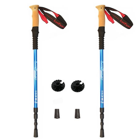 Adjustable Hiking Trekking Poles with Tungsten Steel Spike Tip - Walking Sticks for Men Women, Anti-Shock, Ultralight, 27 to 53 inches (Blue, Pack of (Best Womens Trekking Poles)