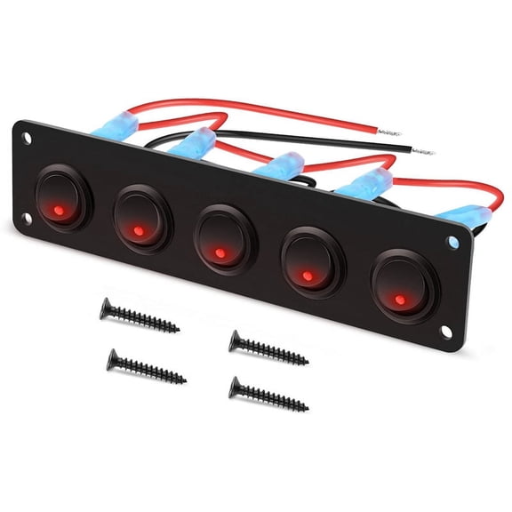 5 Gang Round Dash Rocker Toggle Switch Panel Waterproof 12-24V LED for RV Ship Yachk273