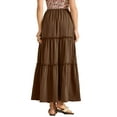 thumbnail image 4 of vigerkar Women's Flowy Flared Ruffle Boho Long Skirt Summer Maxi Skirt Trendy Going Out Outfits Brown, M, 4 of 7