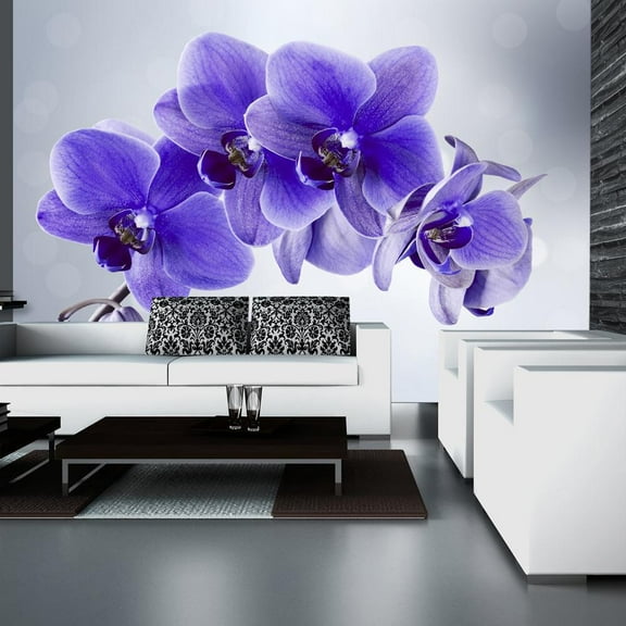 Tiptophomedecor Peel and Stick Floral Wallpaper Wall Mural - Purple Orchid - Removable Wall Decals
