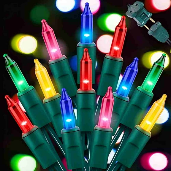 100 Ct. Multi-Color Christmas Tree Lights with Green Wire - 20Ft Mardi Gras Lights for Indoor and Outdoor Use - Multicolor Twinkle Christmas Tree Decoration with End Connectors