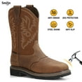 thumbnail image 1 of SMILIN Botas con Punta de Acero para Hombre, Botas de Trabajo Occidentales sin Cordones, Marrón, Talla 10,5, 1 of 9