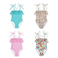 thumbnail image 4 of GYRATEDREAM Girls One Piece Swimsuits Summer Quick Dry Beach Bathing Suit Adjustable Spaghetti Straps Swimwear Ruffle Kids Baby Floral Swimwear 7 Years-11 Years, 4 of 5