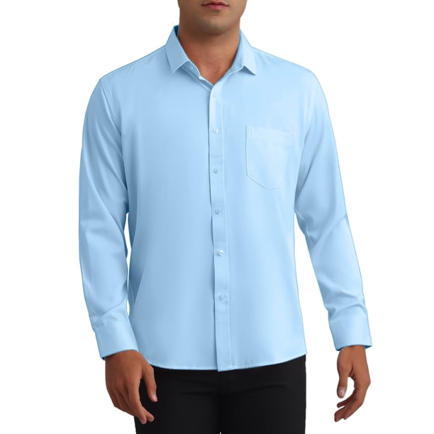 CAMISAS DE TRAJE PARA HOMBRES INSPIRE CHIC, SÓLIDAS, DE MANGA LARGA, AJUSTE REGULAR, FORMAL, DE NEGOCIOS, CON BOTONES, FORMAL, TAMAÑO M, AZUL