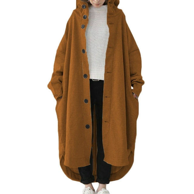 LUXUR Women With Pockets Overcoats High Low Hem Holiday Jacket Coffee 4XL