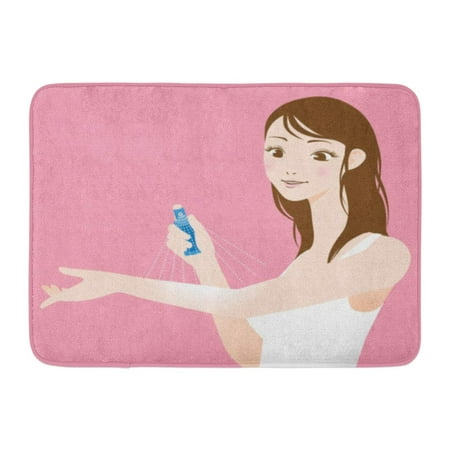 GODPOK Suntan Blue Body Young Woman Puts Spray on Her Arm Pink Lotion Aging Rug Doormat Bath Mat 23.6x15.7