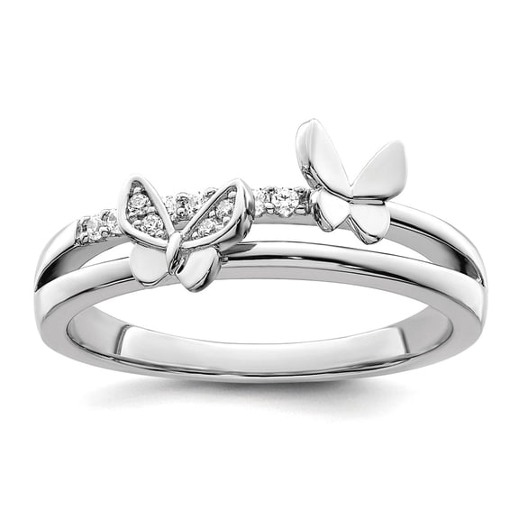 925 Sterling Silver Rhodium Plated Cubic Zirconia Butterflies Ring Size 6 2.3mm Wide <mm Thick Ring for Women