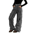 thumbnail image 2 of Jeans for Women Trendy High Waisted Straight Jeans With Star Loose Wide Leg Stretchy Denim Pants with Pockets 2025 Fashion (Black, L), 2 of 9