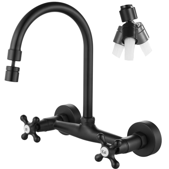 Airuida Grifo De Cocina Para Montaje En Pared Con Rociador, Grifo Para Fregadero De Cocina Montado En La Pared, Manijas Cruzadas Dobles, Caño Giratorio De 360 ??Grados, Grifo Mezclador Para Restaurant