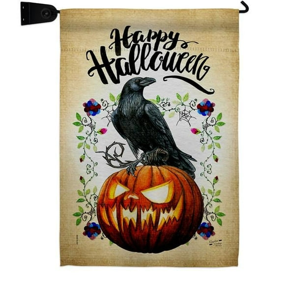 Angeleno Heritage GS130411-BO-04 Crow & Pumpkin Falltime Halloween 13 x 18.5. in. Double-Sided Decorative Horizontal House Garden Flag Set for Decoration Banner Yard Gift