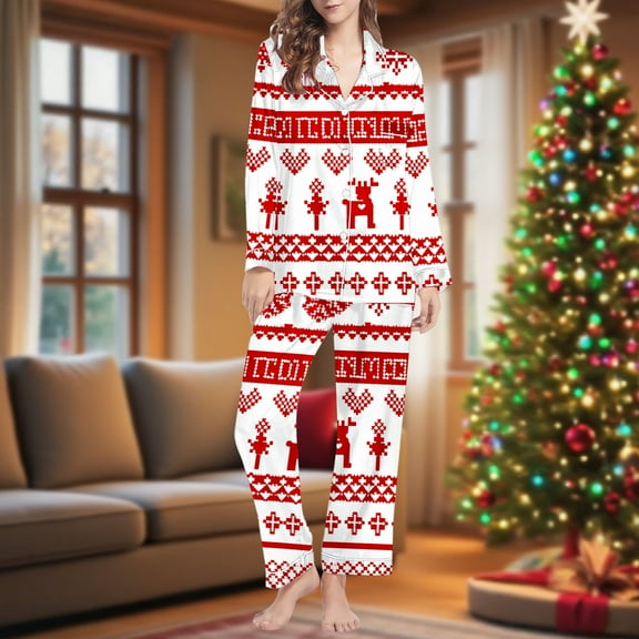 Fewfanhot Women's Cozy Flannel Pajama Set - Long Sleeve Top and Comfortable Pants with Pockets for Christmas Fall and Winter Lounging