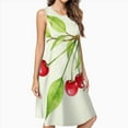 thumbnail image 2 of Cherry Red Berries Leaves Spring Summer Dresses For Women Fashion Dress Casual Sleeveless Loose Sundress With Pockets, 2 of 4