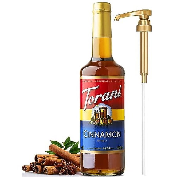 Torani Cinnamon Syrup with Little Squirt Syrup Pump, Bottle 750ml 25.4 Ounces