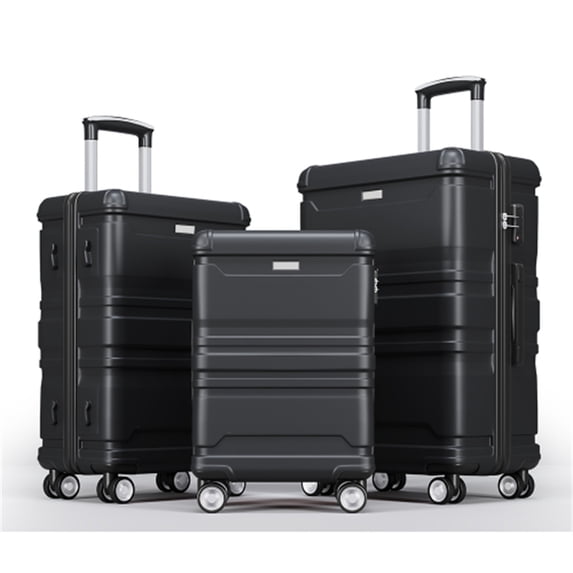 3Pcs Luggage Sets for Women Men, Expandable ABS Hardshell Luggage Hardside Lightweight Durable Suitcase Sets Spinner Wheels Suitcase with TSA Lock 20''24''28'', Black