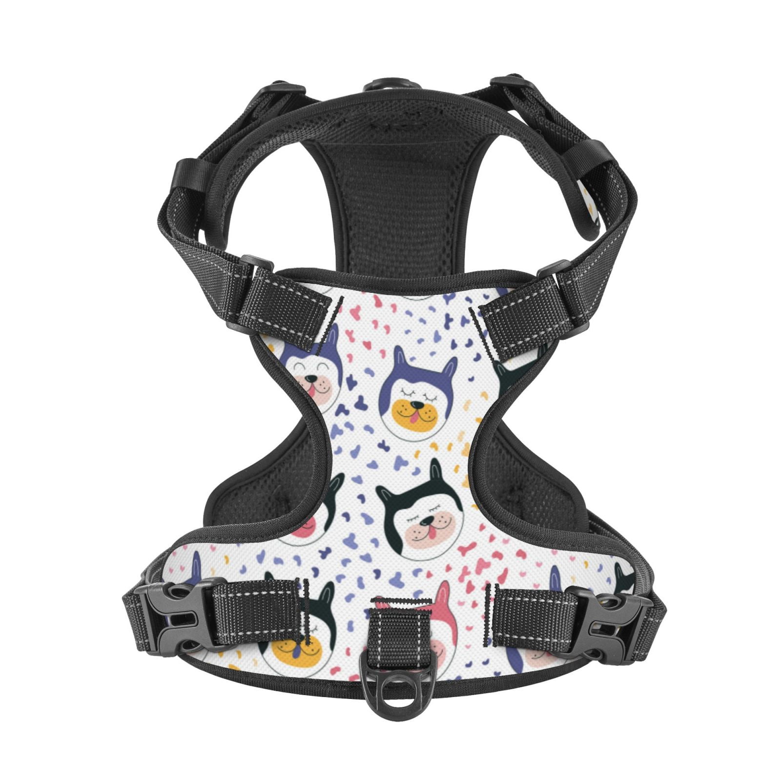 Kdxio Cute Dog Print No Pull Dog Harness Adjustable Reflective Oxford Easy Control Medium Large Dog Harness for Training and Everyday-Large