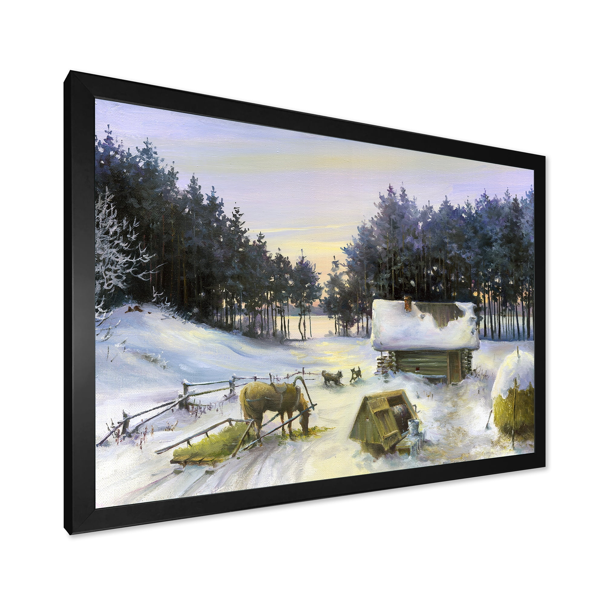 Designart 'Cottage Covered In Snow With Winterscene' Country Framed Art Print