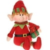 9" Plush Red and Green Seated Elf Figure Holding a Stack of Christmas Presents