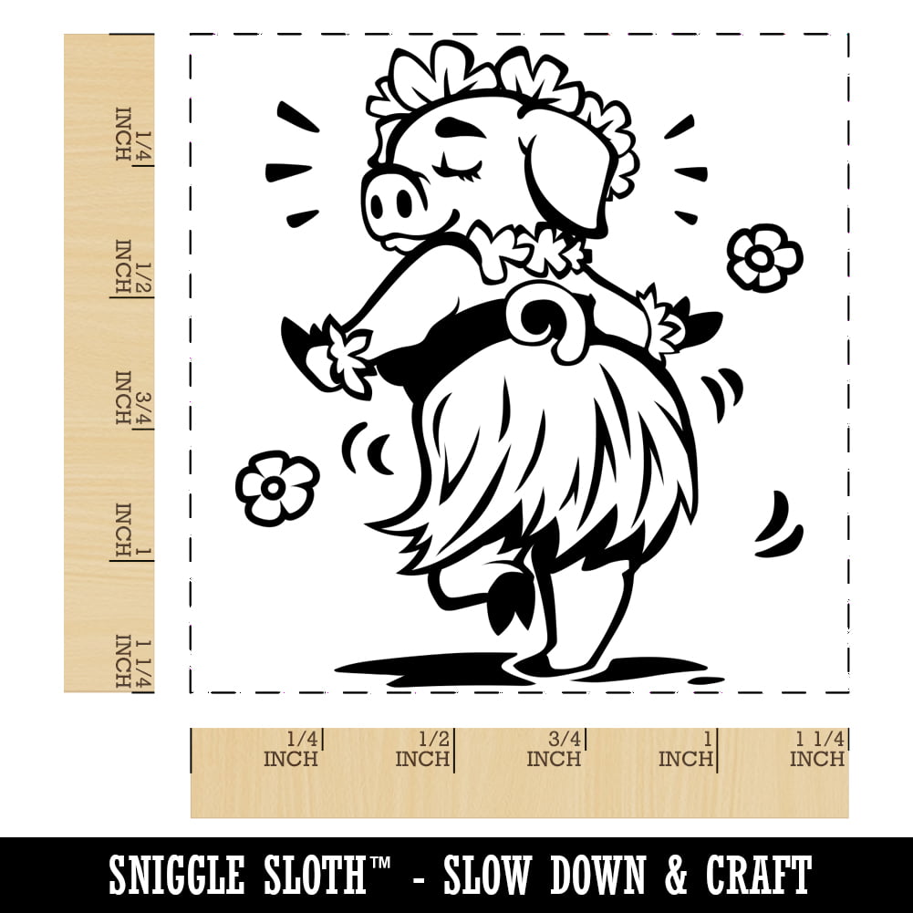 1.25in Small Luau Hawaiian Hula Sloth with Lei Square Rubber Stamp for Stamping Crafting